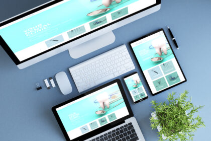 top view blue devices dental clinic website